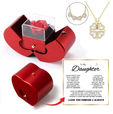 Daughter’s Lucky Clover Necklace & Forever Rose
